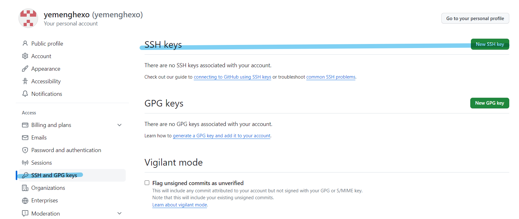 添加 SSH key
